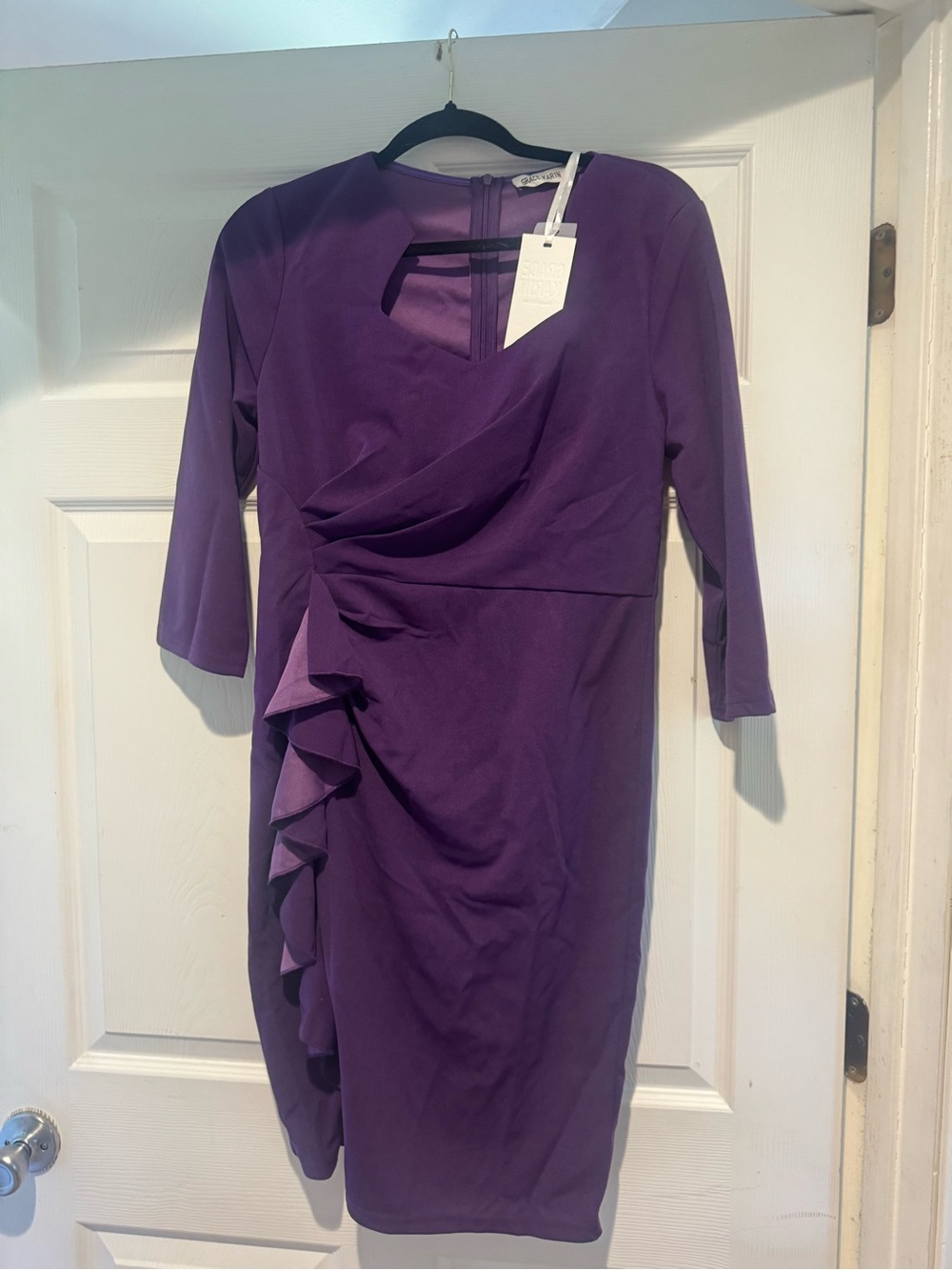 Grace Karin Purple Ruffle-Accent Midi Dress